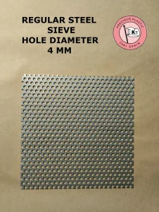 Carbon steel filtering sieve with 4 mm diameter perforations for the Precious Plastic shredder.