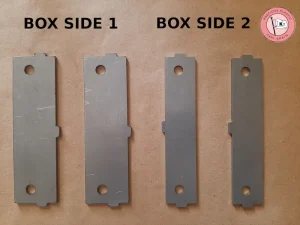 Carbon steel side housing plates type one and type two for the Precious Plastic shredder box assembly.