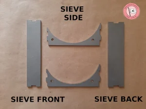 Carbon steel side, front, and back support plates for the Precious Plastic shredder filtering sieve.