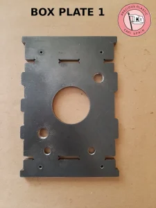 Laser-cut carbon steel side housing plate Box Plate 1 for the Precious Plastic V3.3 shredder box, includes two units.
