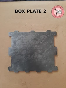 Laser-cut carbon steel transversal housing plate Box Plate 2 for the Precious Plastic V3.3 shredder box, includes two units.