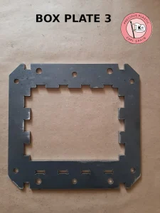 Laser-cut carbon steel top housing plate Box Plate 3 for the Precious Plastic V3.3 shredder box.