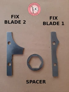 Carbon steel fixed blades blade 1 and blade 2 with hexagonal knife spacers for the Precious Plastic V3.3 shredder.