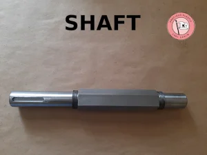 Heavy-duty carbon steel hexagonal shaft with keyway and M35 threads for the Precious Plastic V3.3 shredder.