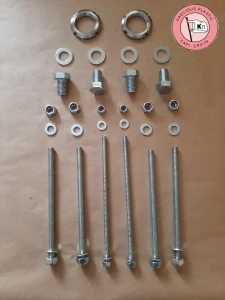 High-tensile industrial hardware kit featuring M16 hex bolts and M35 slotted locknuts for the V3.3 shredder.